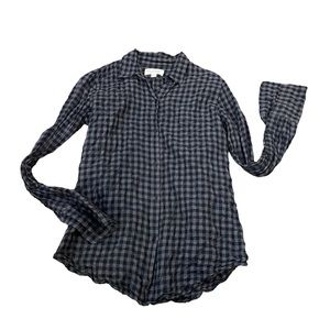 Nili Lotan Navy and Gray Plaid Button Down Shirt